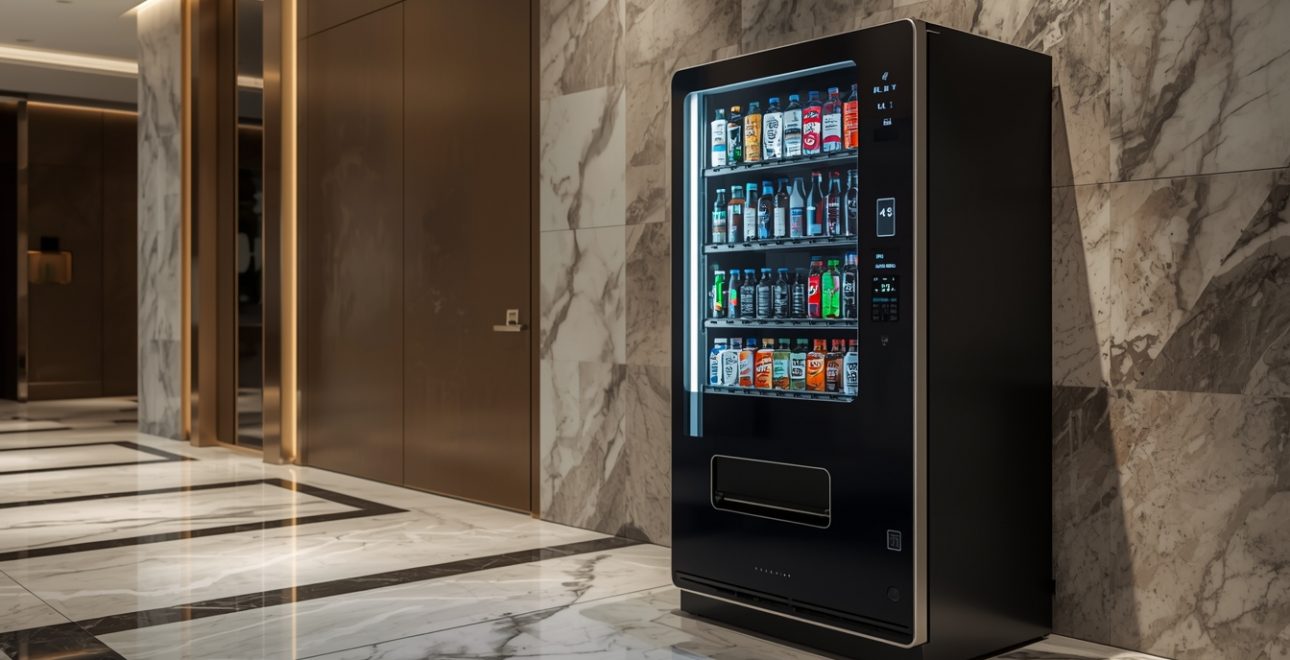 lucid-origin_AI_Smart_Technology_vending_machine_against_a_far_wall_in_a_luxury_apartment_lob-1